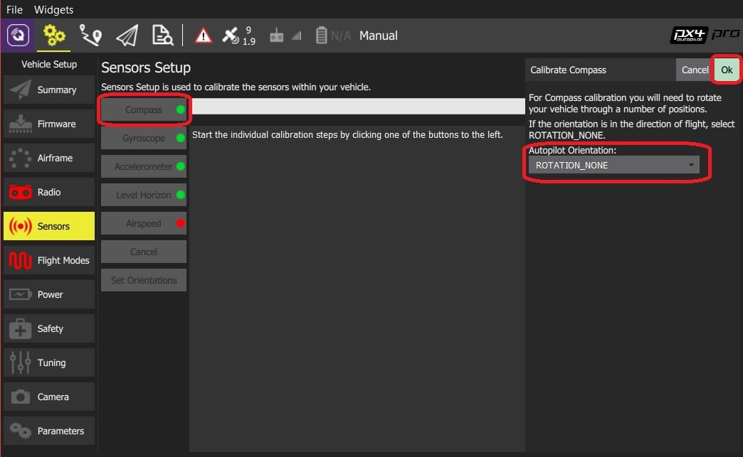 Select Compass calibration PX4